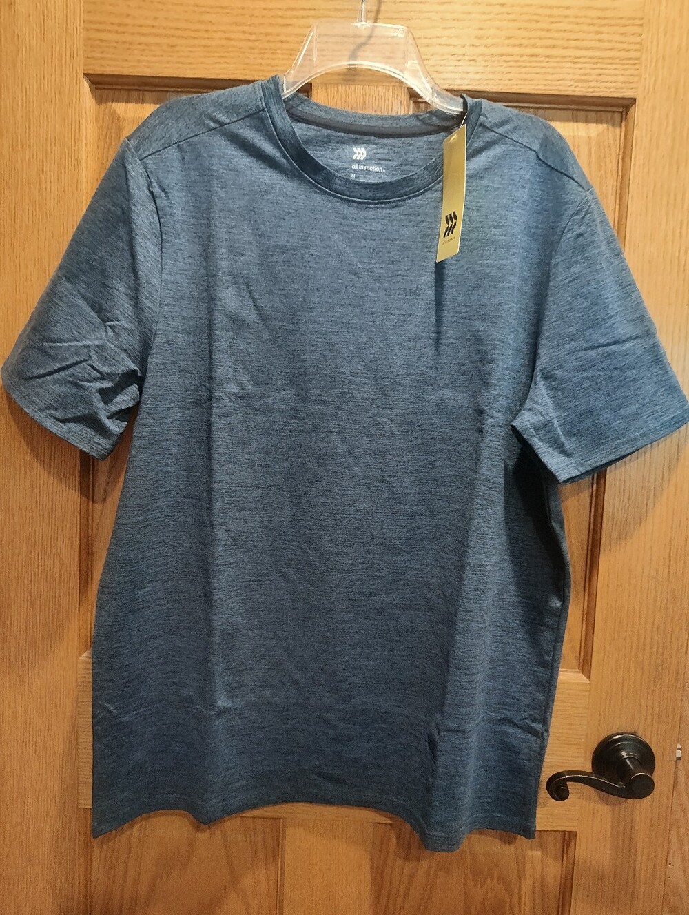 All In Motions Men's Heather Blue Performance Crew Neck T-Shirt, UPF, Quick Dry